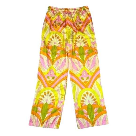 Zara Wide Leg Silky Pajama Style Pant. Orange Pink Yellow. Size M #868 NWT - Picture 3 of 8